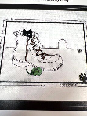 Boot Camp Cross-Stitch Pattern Black Cat & Boot Design Calico Crossroads
